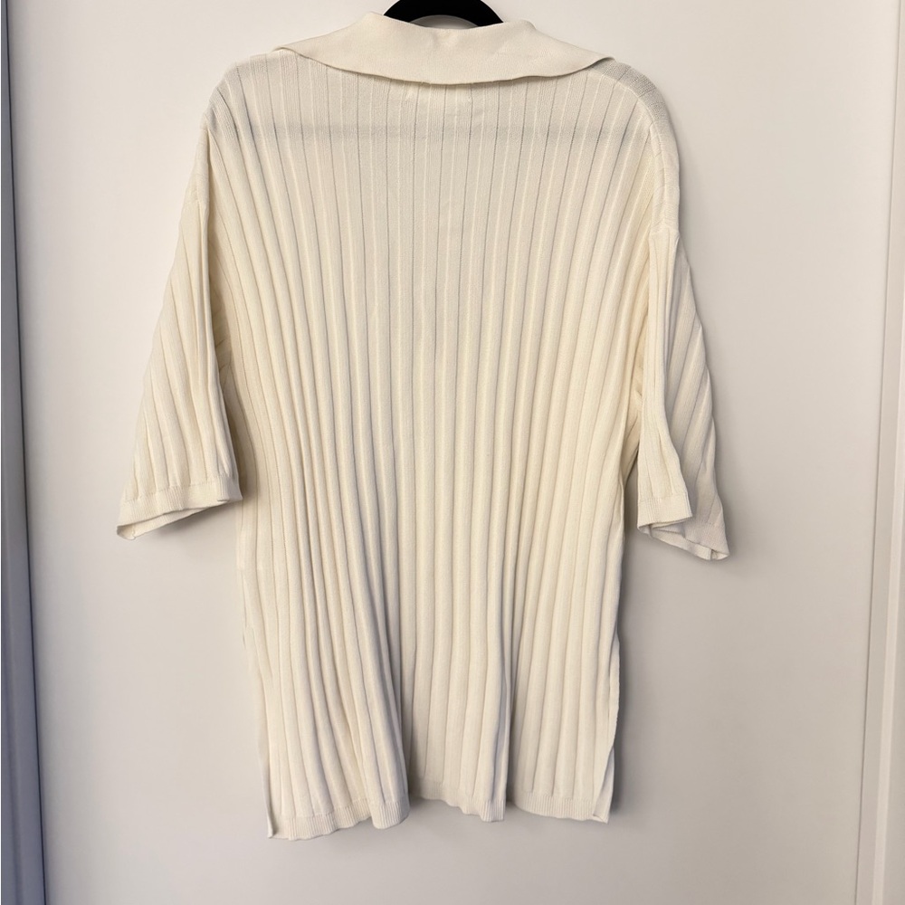 H&M Cream Ribbed Collared Knit Top - Picture 2 of 8